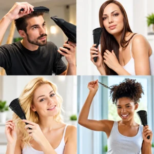 Detangling Hair Brush in use on different hair types