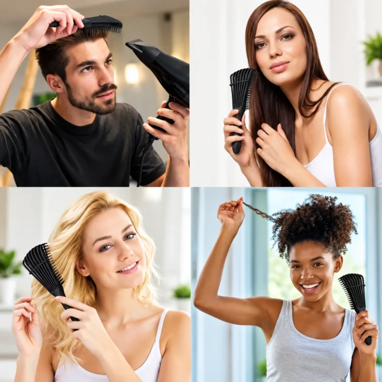 Detangling Hair Brush in use on different hair types